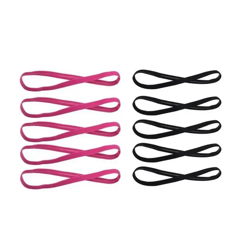 5Pcs Candy Color Women Men Yoga Hair Bands Sports Headband Girls Sport Anti-slip Elastic Rubber Sweatband Football Running Oasis Select 5Rose red-5Black