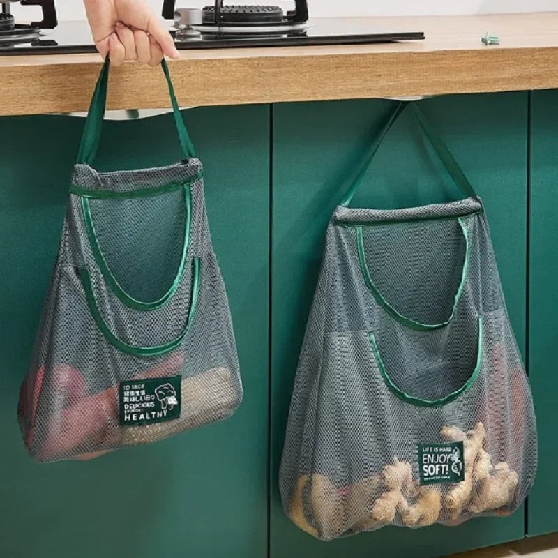 Washable Hanging Mesh Produce Sack Reusable Kitchen Hanging Organizer Lightweight Veggie Storage Pouch for Ginger FreshFarm Food Oasis Select