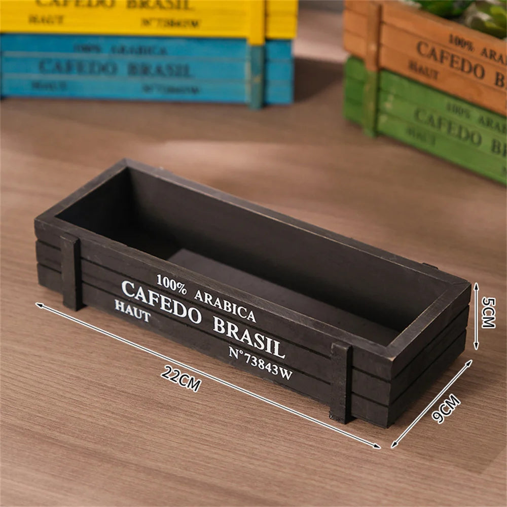 Retro Garden Plant Wooden Pot Rectangular Wooden Box for Succulent Moss Micro Landscape Decor Home Office Desk Sundries Storage Oasis Select Black-22x9x5cm