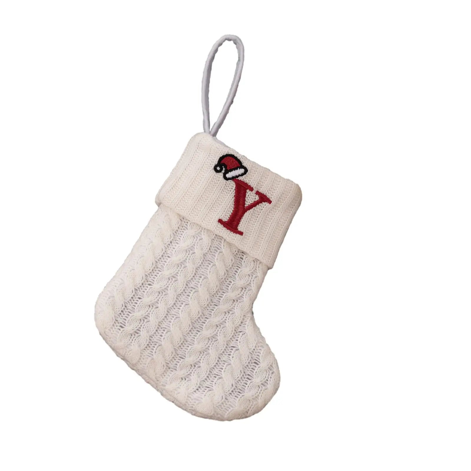 With Hanging Rope Christmas Stocking Children Candy Bag Beautiful Knitted Pendant White Snowflake Alphabet Christmas Tree Oasis Select Y China Mainland