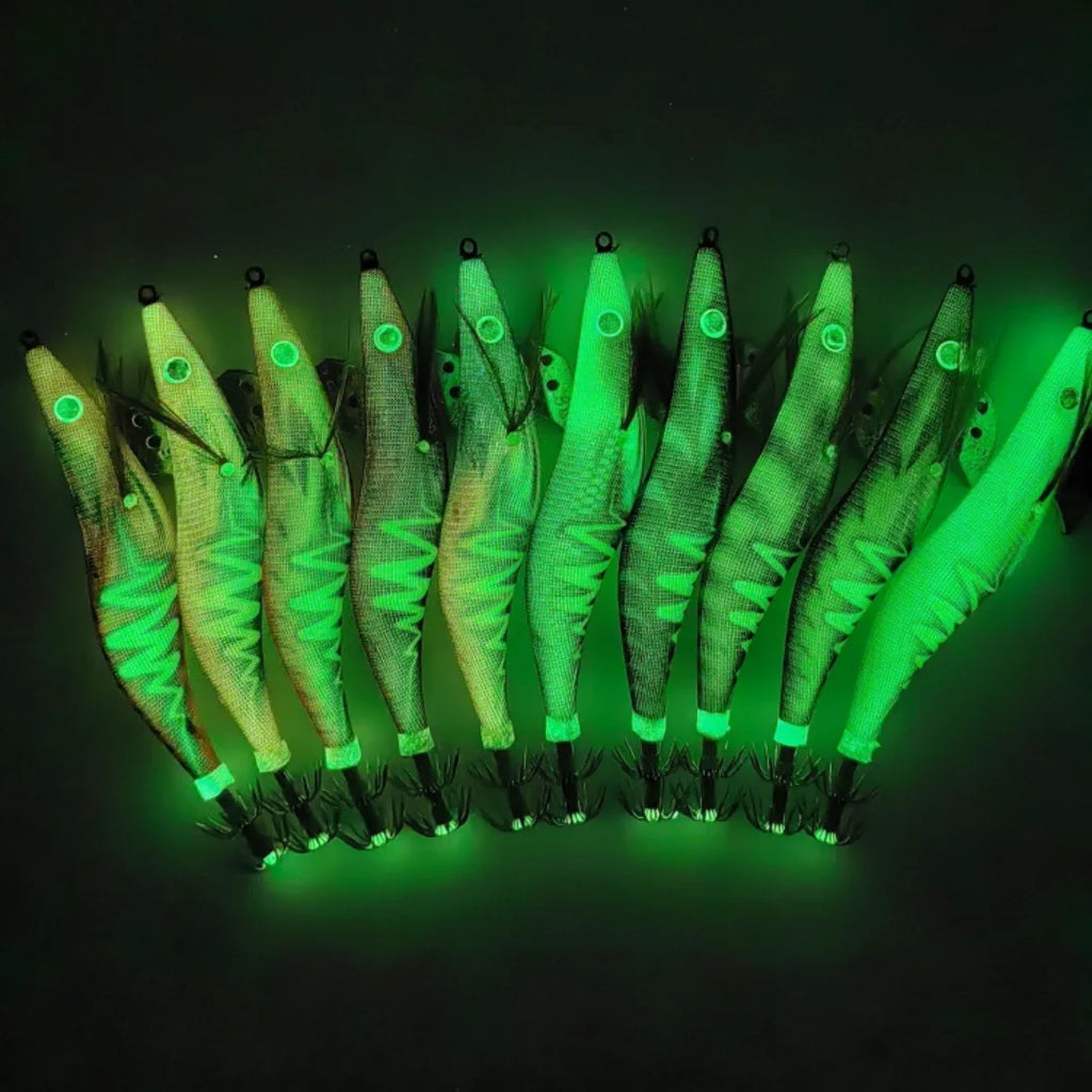 Multi-specification luminous beads wooden shrimp squid hook wooden shrimp set new lightning striped wooden shrimp squid hook exp Oasis Select