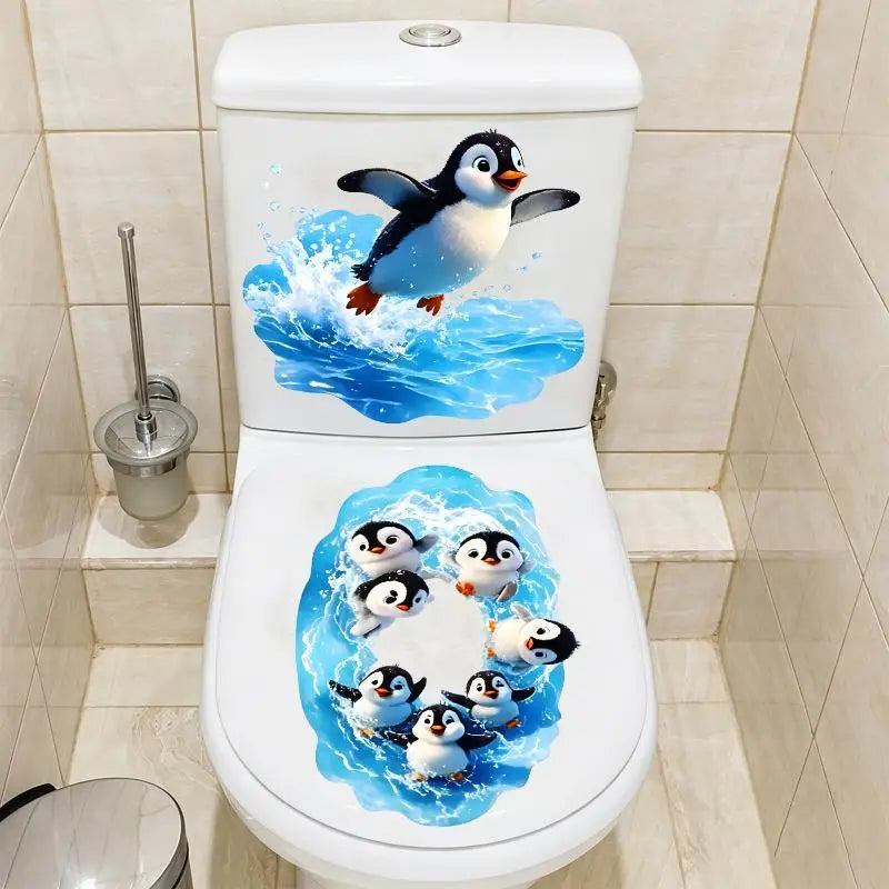 Cute Cartoon Penguin Toilet Stickers Waterproof Self Adhesive Removable Bathroom Wall Decor Decals Oasis Select