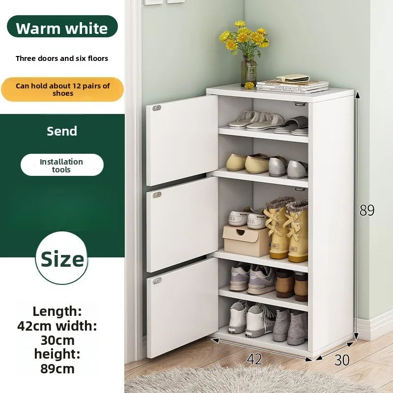 Shoe rack narrow vertical dustproof large capacity storage locker small apartment multi-layer shoe cabinet Oasis Select White-89CM