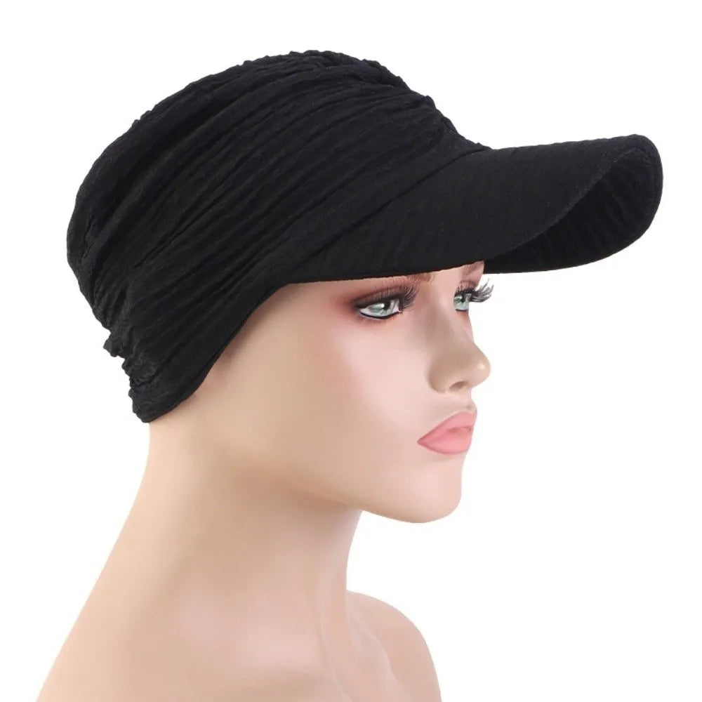 Simple Solid Color Headwraps Hat Wide Brim Casual Sun Hat Baseball Hijab Cap Women Oasis Select Black