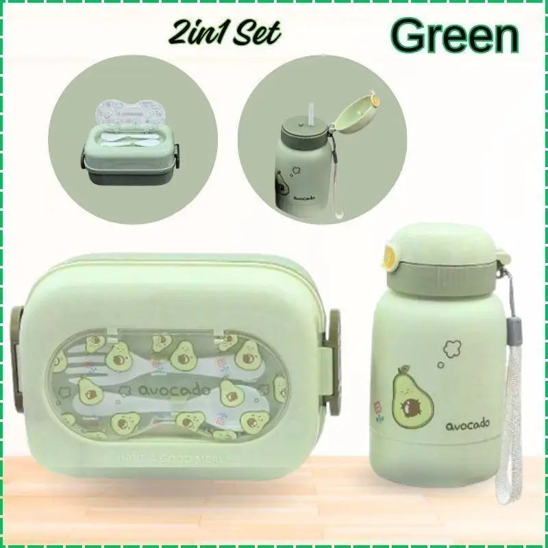 Kids Bento Lunch Box & Water Bottle Set | Fruit Design 2-in-1