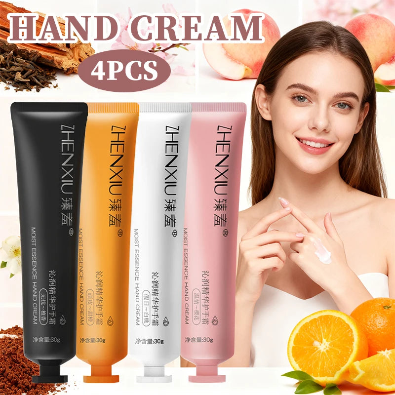 4PCS sandalwood, cherry blossoms, white peaches, sweet orange hand cream, dry and cracked hand care, moisturizing Oasis Select