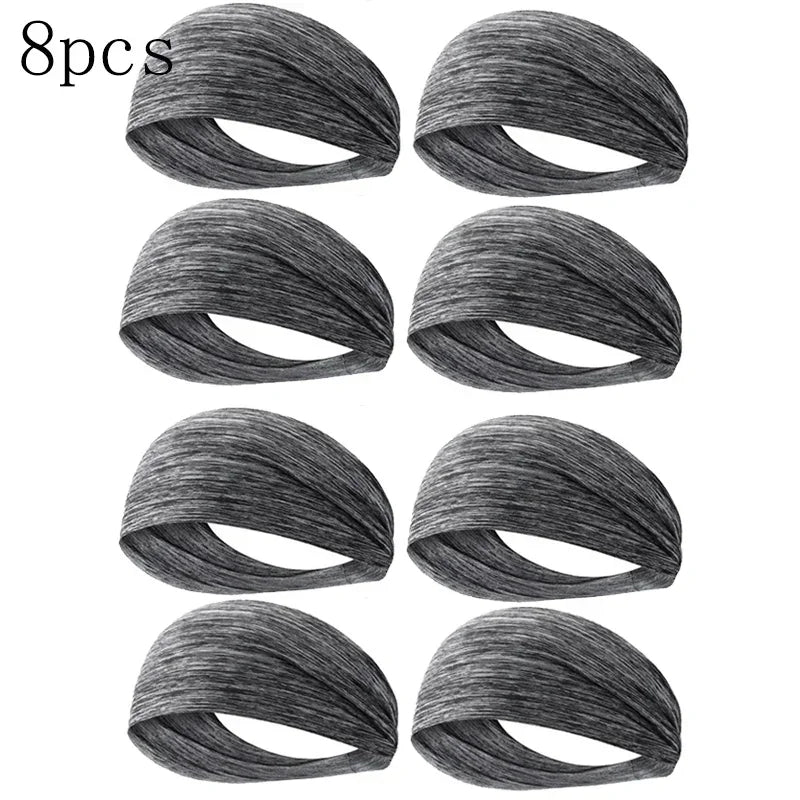 1/8PC Sweatband For Men Women Elastic Sport Hairbands Head Band Yoga Headbands Headwear Headwrap Sports Workout Hair Accessories Oasis Select grey-8pcs