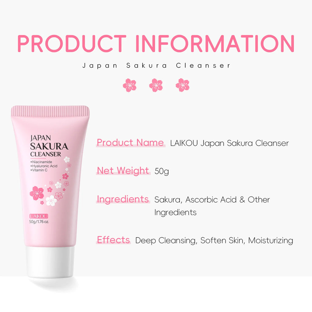 Cherry Blossom Face Wash Day Moisturizing Gentle Foaming Sakura Facial Cleanser Oil Control Pore Minimizing Brightening 50g Oasis Select