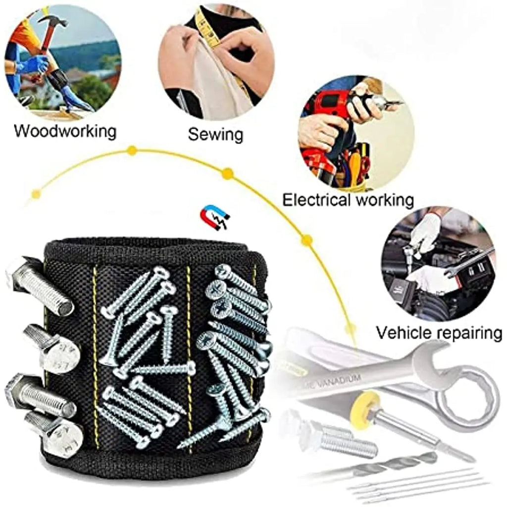 Strong Magnetic Wristband Portable Tool Bag Electrician Adjustable Wrist Belt for Holding Screws Nails Drilling Bits Bolts Oasis Select