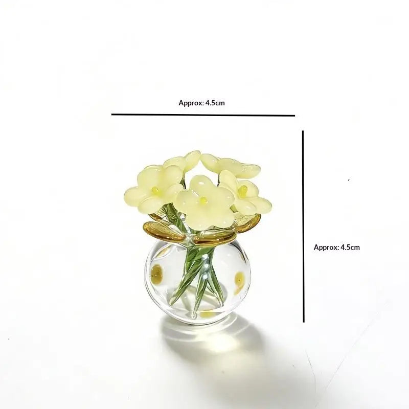 6/7Pcs Mini Lifelike Glass Flowers Simulation Flowers Handcrafted Floral Sculpture Floral Bouquet With Vase Home Decoration Gift Oasis Select A14