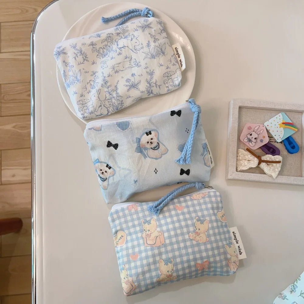 Cute Cartoon Prints Mini Coin Purse Square Zipper Sundries Pouch Portable Cotton Earphone Lipstick Storage Bag Oasis Select