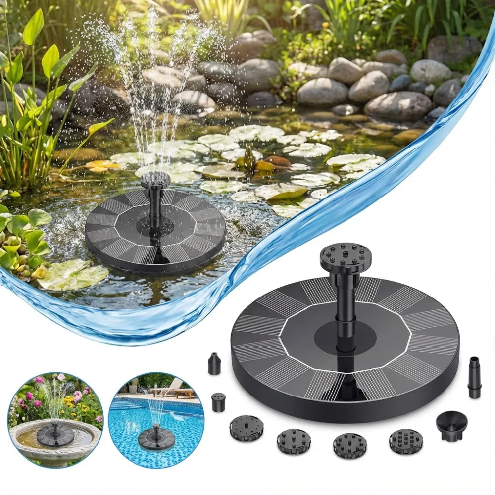 Outdoor Solar Fountain, Solar Water Fountain with 6 Nozzles Various Water Features and 4 Stabilizing Bar, DIY Garden Bird Bath Oasis Select