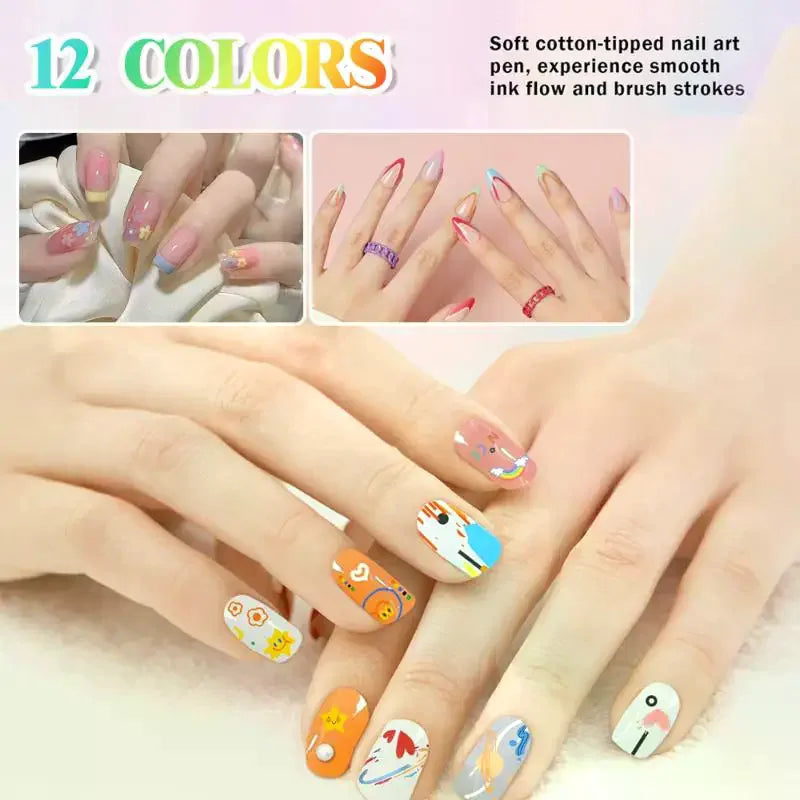 1/12Pc DIY Colorful Nail Art Graffiti Pen Nail DIY Quick-drying Dot Flowers Liner Pen 3D Effect Nail Art Graffiti Pen Nail Tools Oasis Select