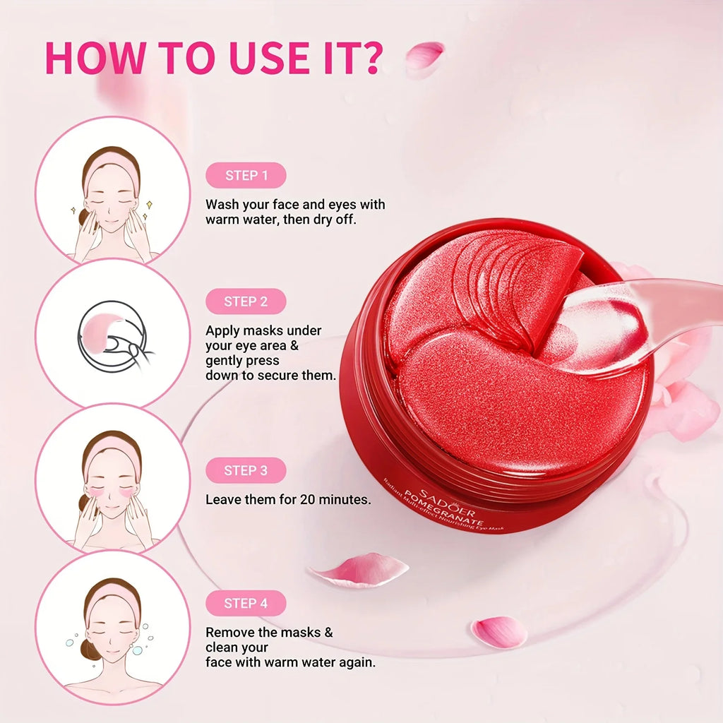 Pomegranate Eye Mask – Nourishing Hydrating Eye Patches 60pcs Eye Treatment Mask Oasis Select