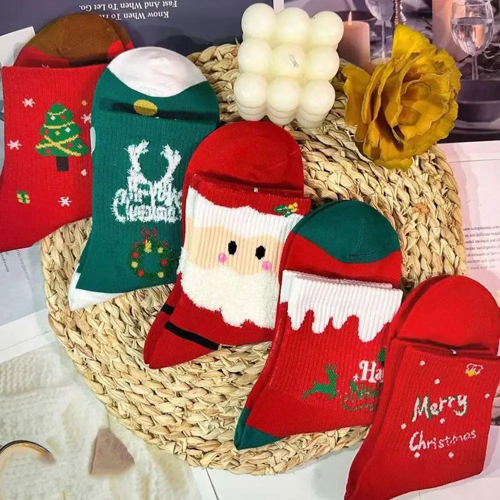 5-Pair Christmas Cartoon Socks Set – Soft, Warm & Festive