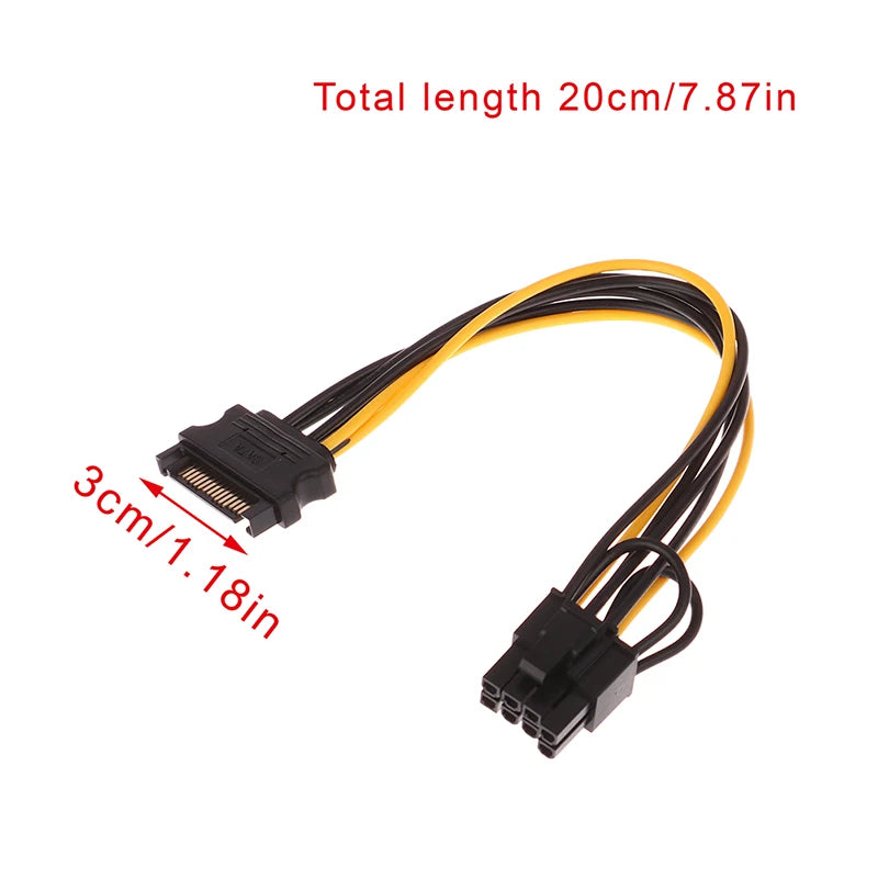 1Pc 15Pin SATA Male to 8Pin(6+2) PCI-E Power Supply Cable 20cm Graphics Card Power Converter Cable Oasis Select