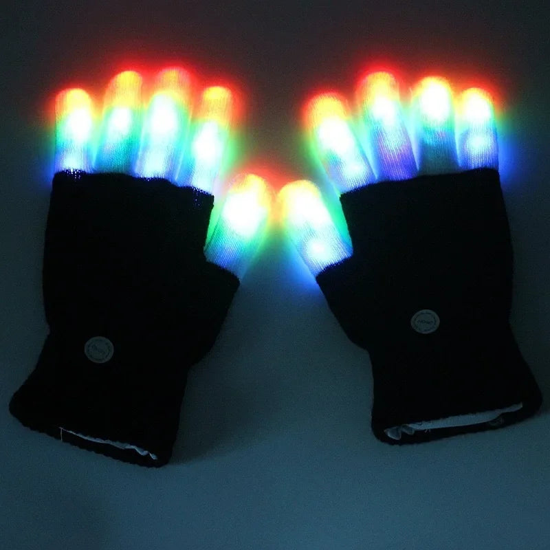 LED Light Night Glowing Gloves Finger Lighting Flashing Glow Mittens Glitter Gloves for Entertainment Rave Party Glow Gloves Oasis Select child