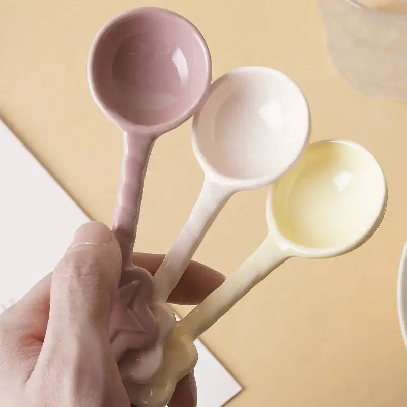 Ceramic Spoon With High Aesthetic Value Star-shaped Long-handled Spoon Rice Spoon Coffee Stirring Kitchen Tablewear Oasis Select