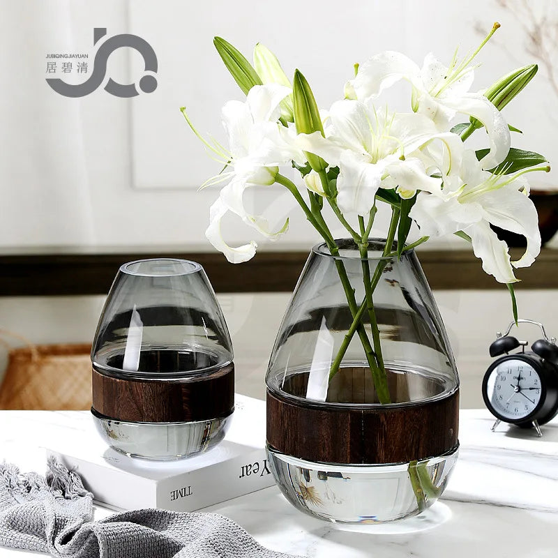 Modern Simple and Creative Wooden Piers Glass Vases Tabletops Home Flower Arrangements and Study Decorations Flower Vase Oasis Select