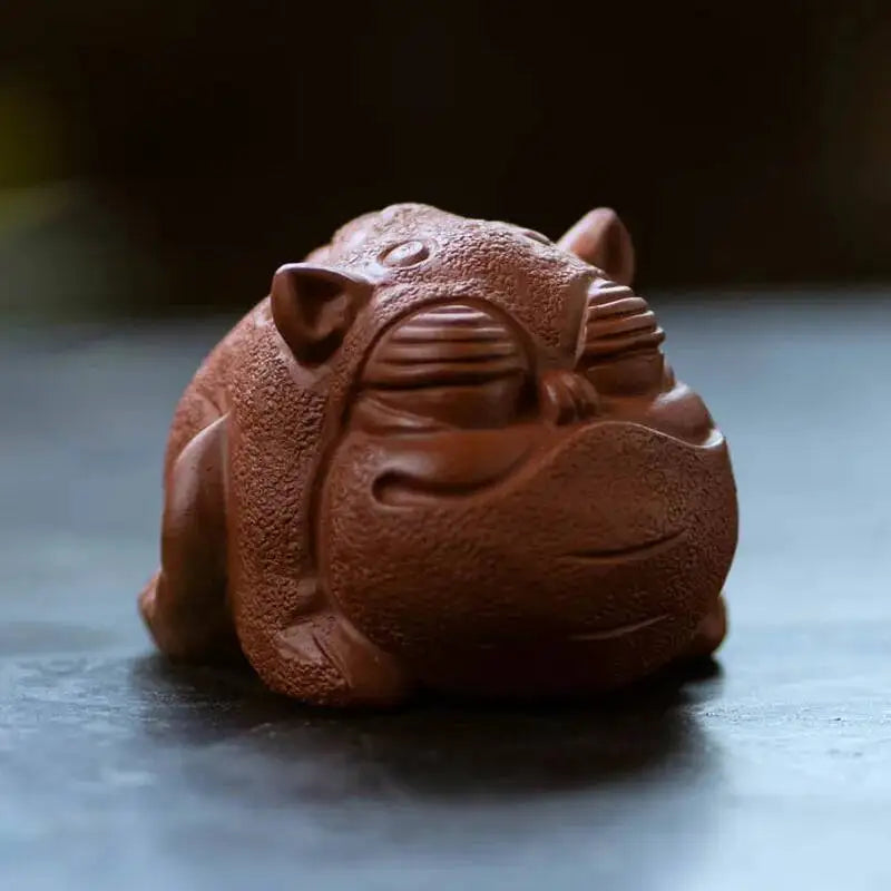 Original Ore Purple Clay Tea Pet Three-legged Golden Toad Gold-tongued Beast Pixiu Small Ornament Sculpture Ceramic Tea Play Oasis Select Cinnabar