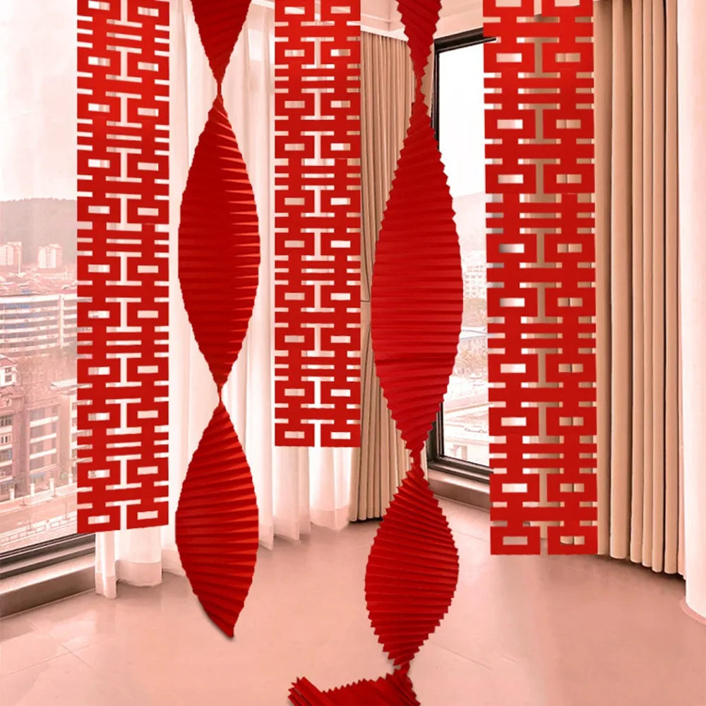 Red Chinese Wedding Hanging Flags | Double Happiness Décor