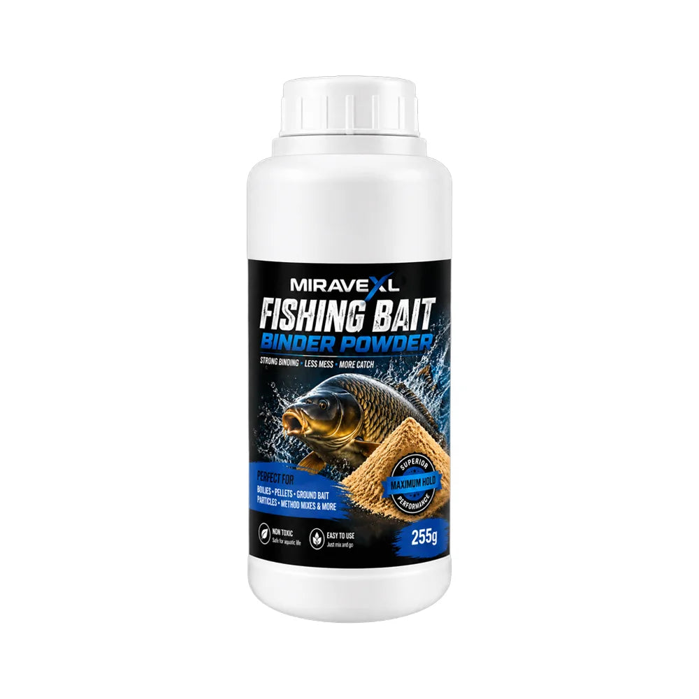 MIRAVEXL Fishing Bait Binder Powder255g Strong Binding Less Mess Maximum Catch Perfect for Boilies Pellets Ground Bait Particles Oasis Select 1 bottle