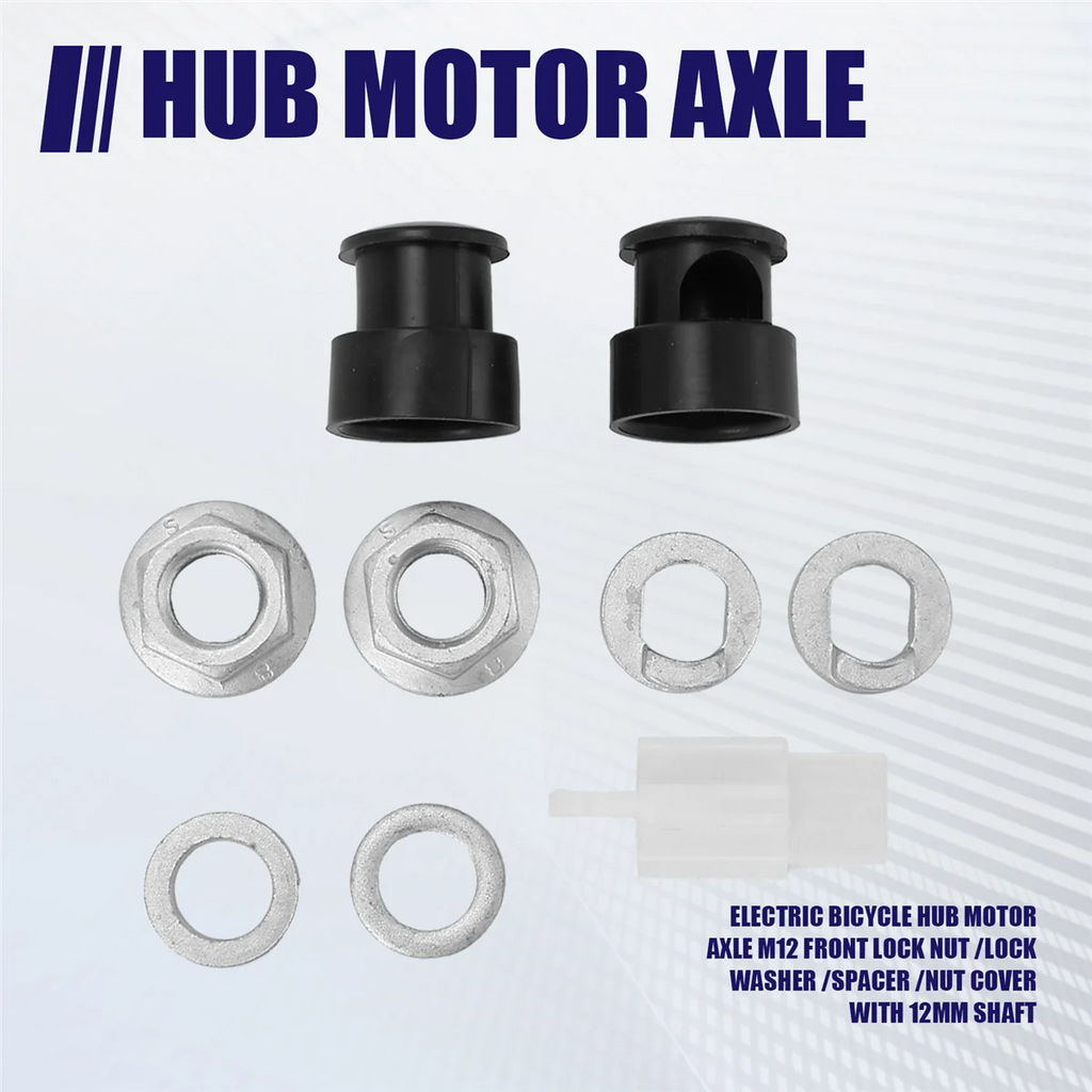 E-Bike Electric Bicycle Hub Motor Axle M12 Front Lock Nut /Lock Washer /Spacer /Nut Cover with 12mm Shaft Oasis Select
