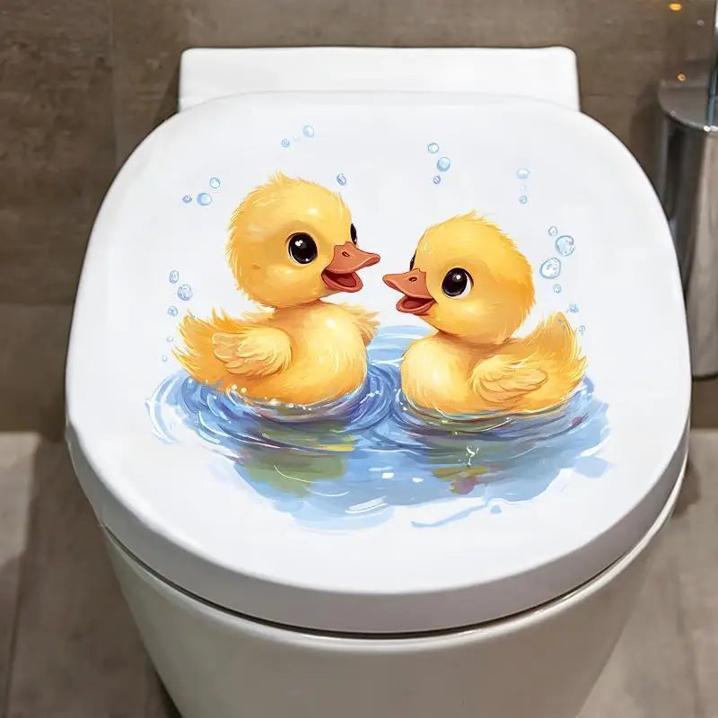 Duck Themed Playing Water Toilet Stickers Waterproof Peel and Stick Bathroom Decor Decals for Toilet Lid Use Oasis Select