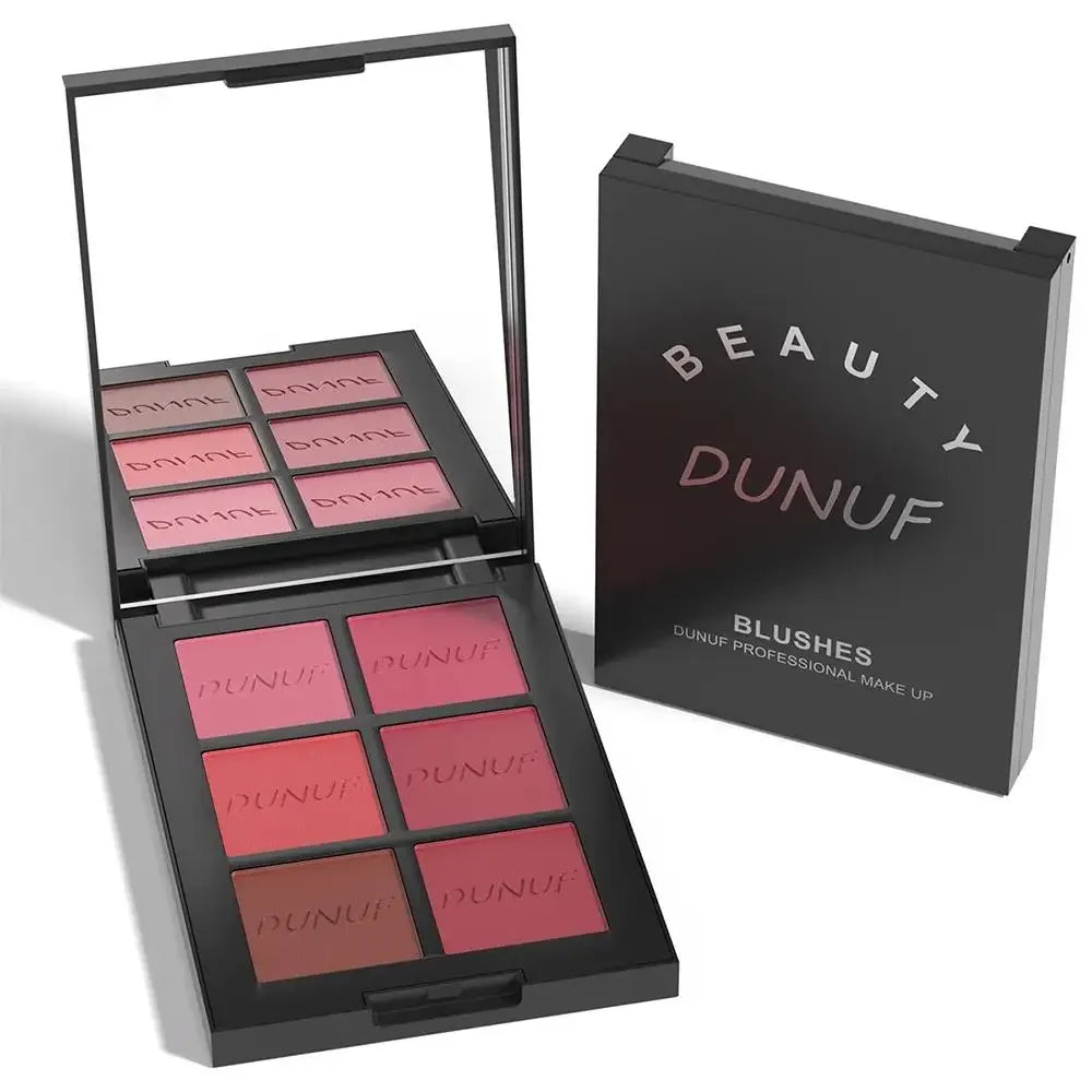 DUNUF 6-Color Blush Palette – Matte, Shimmer & Highlighter