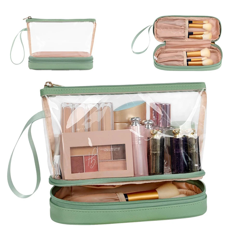 Transparent PVC Makeup Bag | Double-Layer Travel Wash Bag