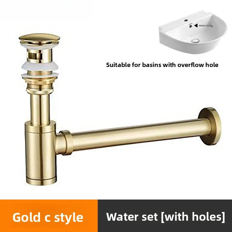 Brass Modern Round Bottle P trap 1 1/4, Sink Drain Pipe P trap Kit Antique with Pop up Drain Oasis Select C