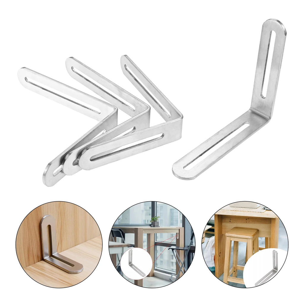 4Pcs 3mm Thick Multi-Size Heavy Duty Furniture Shelf Wall Support ,Silver Stainless Steel 90° Slotted Corner Braces with Screws Oasis Select