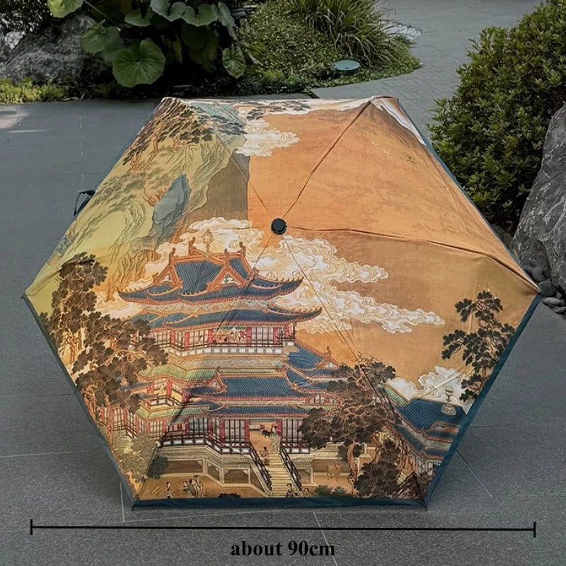 Chinese Style Folding Umbrella For Dual Use Sun Rain Lightweight Portable UV Protection High Appearance Level Outdoor Daily Oasis Select 1pc metal-fiber composite 6K