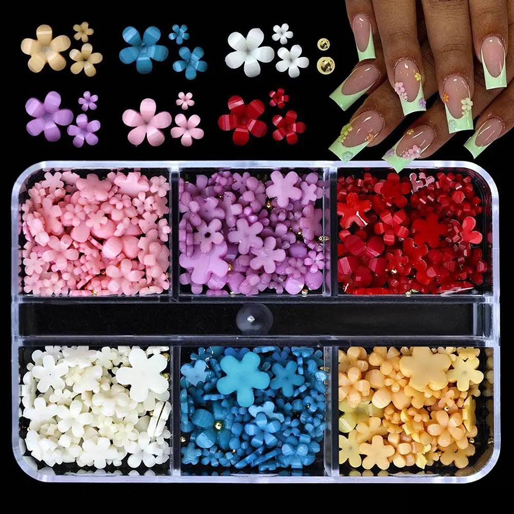 3D Acrylic Flower Nail Charms – Floral DIY Nail Art Decor Set Nail Art Charms Oasis Select B- 6 gird
