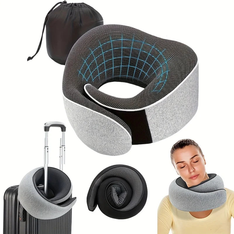 Memory Foam Travel Neck Pillow U-shaped Pillow Snail Style Travel Neck Support Portable Adjustable Soft Noon Break Sleep Pillows Oasis Select