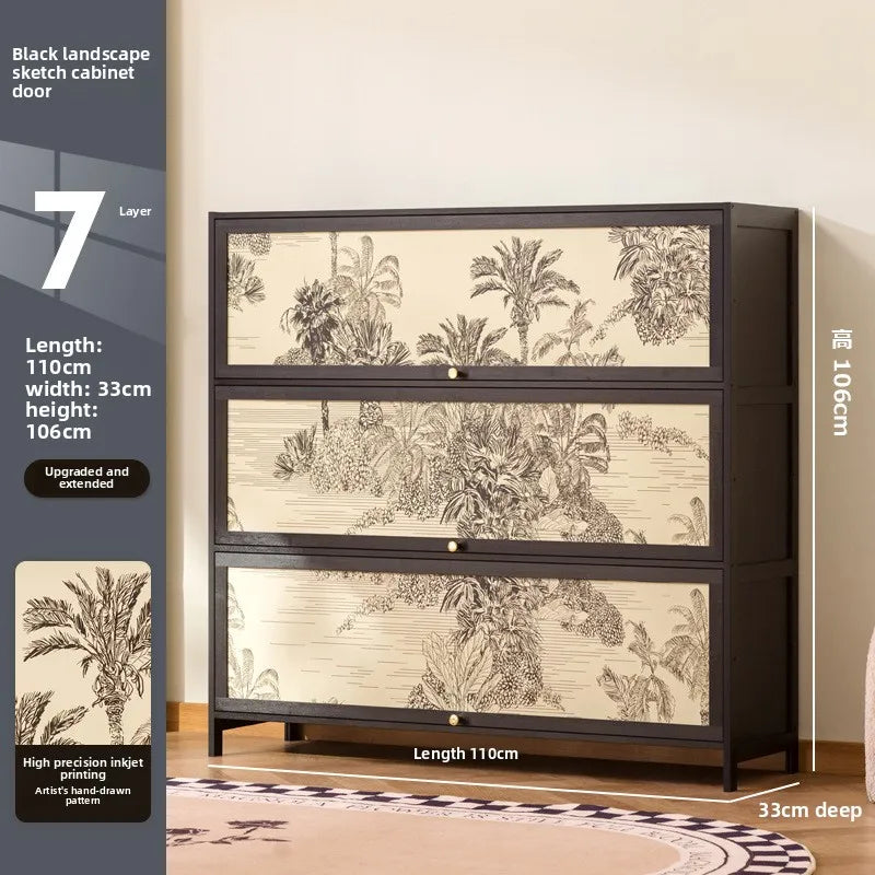 Solid wood minimalist shoe cabinet American retro home door American black wall shoe rack storage cabinet Oasis Select Seven layers 110