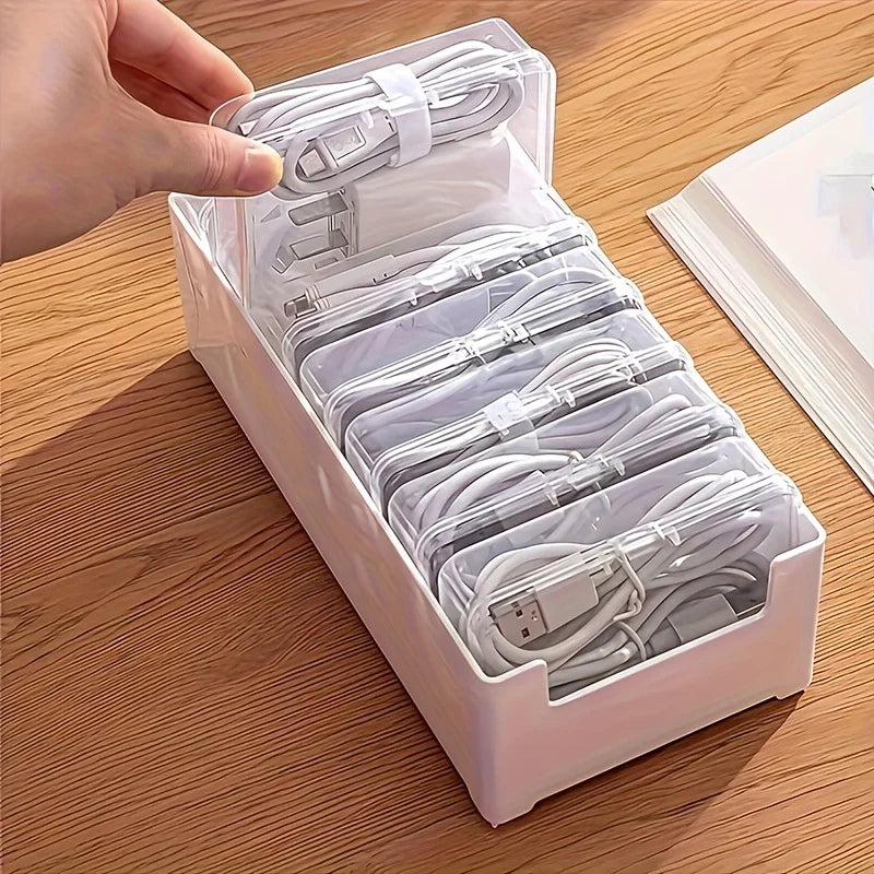 Cable Organizer Box Set Clear Plastic Storage For Chargers Desktop Office Home Produce Desk Fridge Container Basket Holder Oasis Select