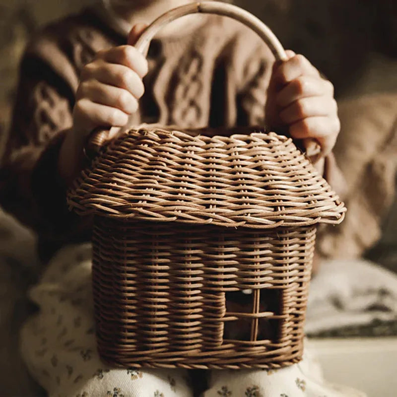 Ins Style Rattan Small House Storage Basket Outgoing Toys Handbag Woven Small Flower Basket Children's Shooting Props Oasis Select