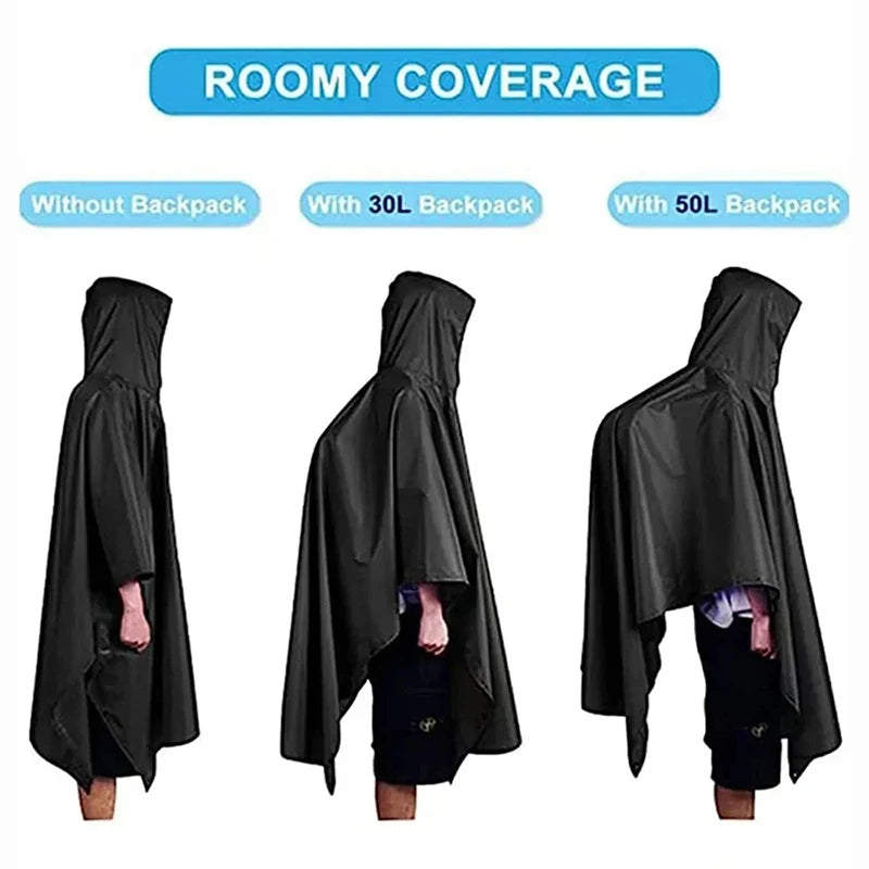 3-in-1 Outdoor Military Raincoat with Hood and Sleeves Waterproof Poncho Motorcycle Rain Cover Camping Hiking Raincoat Tent Oasis Select