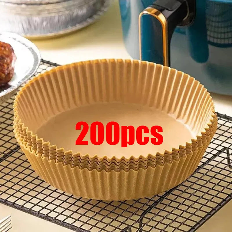 50/100/200/250pcs Air Fryer Paper Liners Disposable Oil-Proof Waterproof Baking Paper Round Parchment Kitchen Party Supplies Oasis Select 200pcs Brown