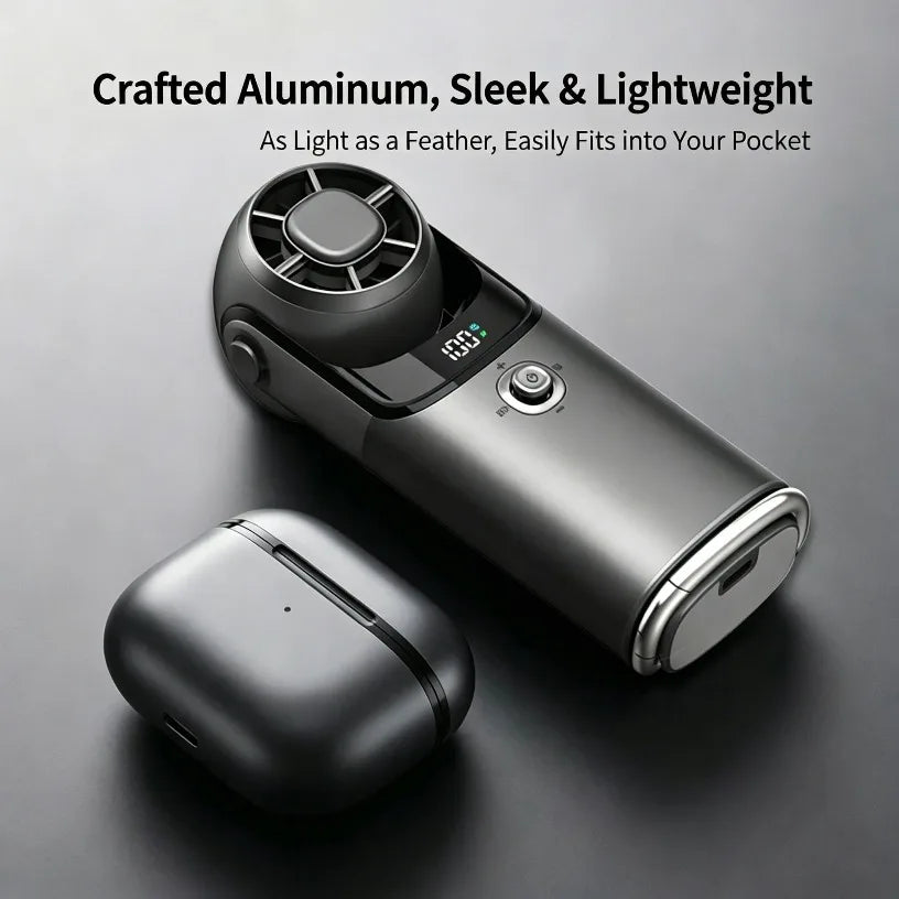 2026 Mini Ice Cooling Handheld Fan Semiconductor Turbo 100 Speed 3600mAh Rechargeable LED Display Portable Aluminum Neck Desktop Oasis Select