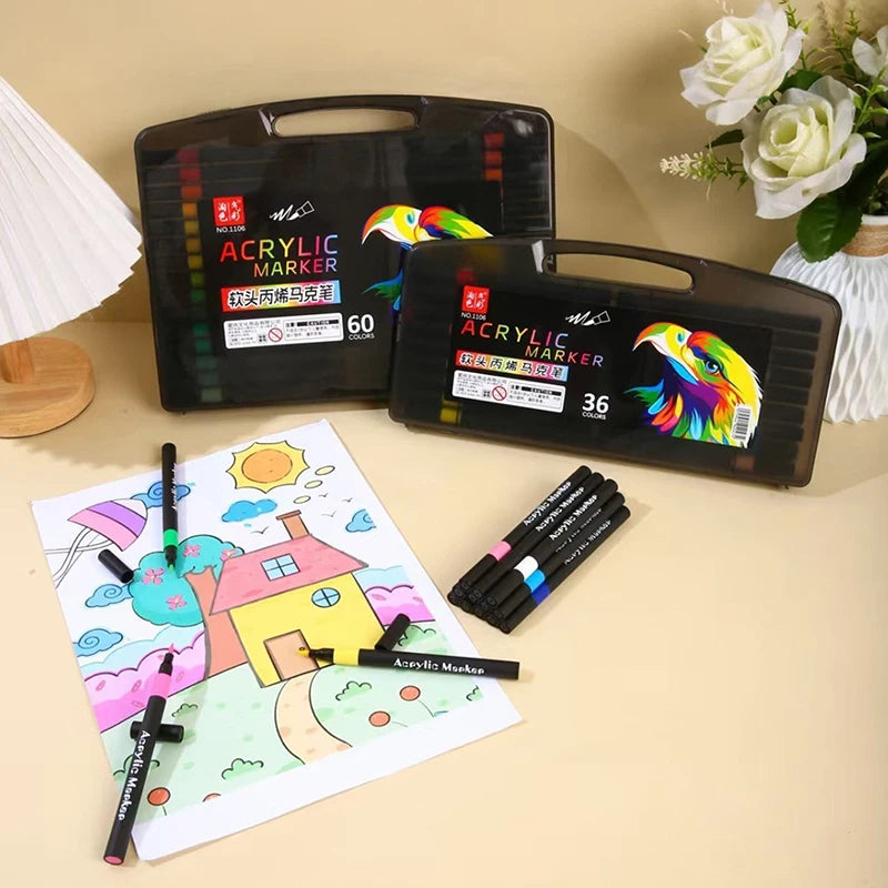 12/24/36/48/60/80PCS Colors Soft Headed Different Color Acrylic Marker Pen, Color Art Graffiti Pen, Waterproof, Opaque Oasis Select