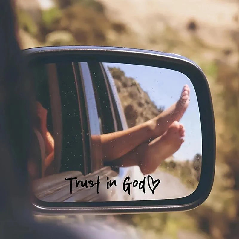 1Pcs Trust In God Heart Car Rear View Mirror Stickers Letter Stickers Waterproof Believe In God Sticker DIY Funny Decals MotorV Oasis Select