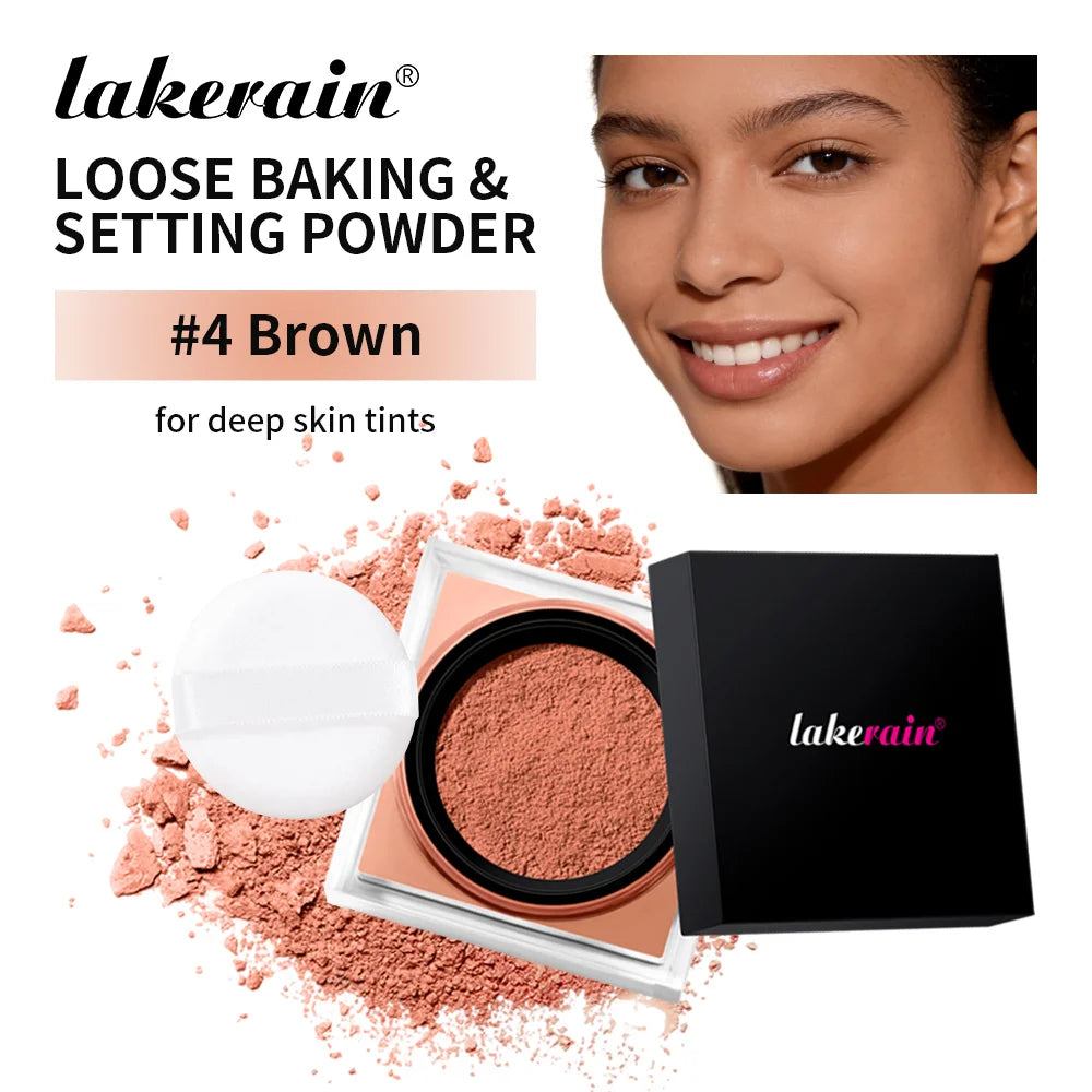 Loose Baking&Setting Powder and Puff Long Lasting Waterproof Oil Control Matte Setting Powder Natural Brightening Face Cosmetics Oasis Select 4Brown and puff