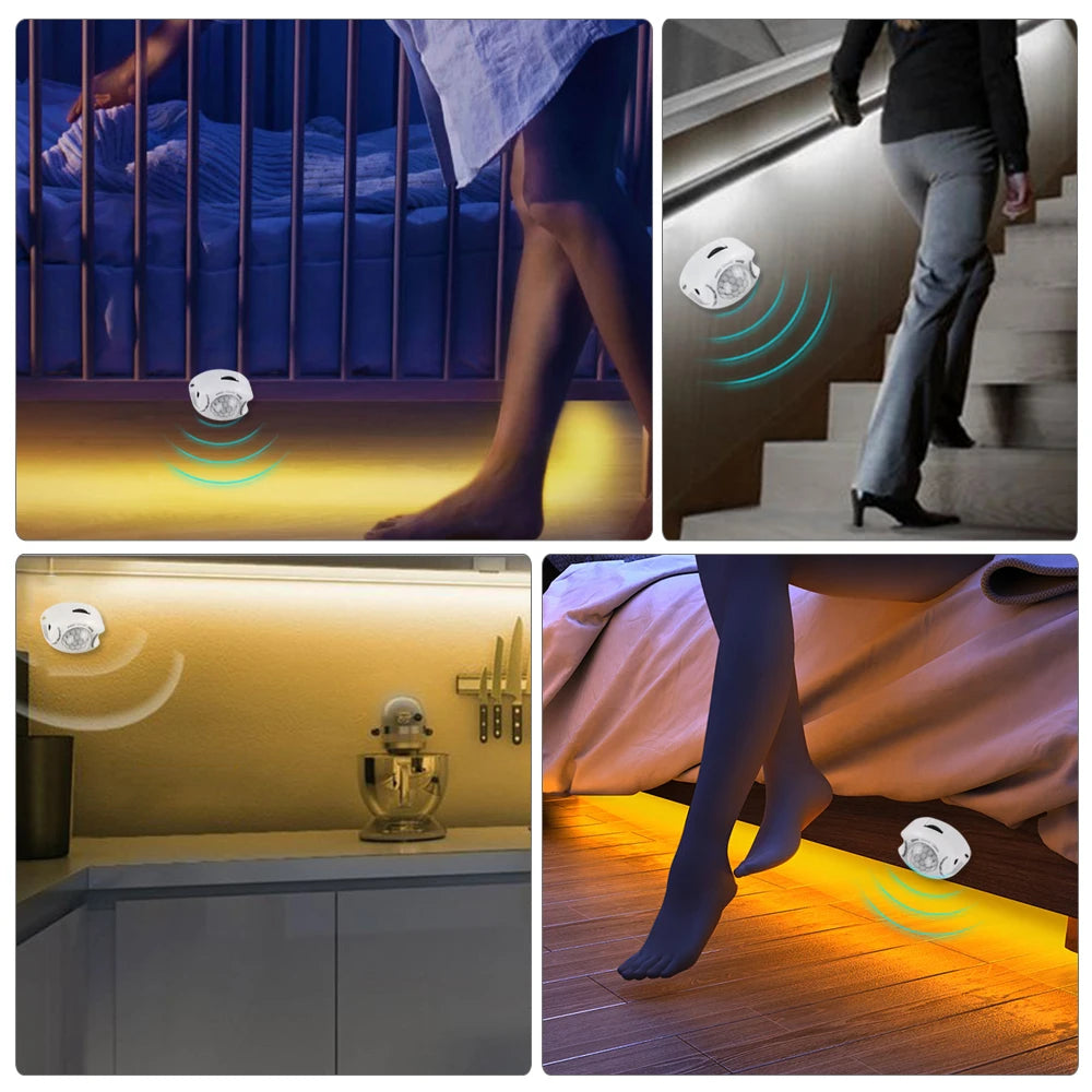 1-5M PIR Motion Sensor Strip Lights DC12V Waterproof LED Under Cabinet Lamp For Bedroom Kitchen Closet Stairs Bedside Nightlight Oasis Select
