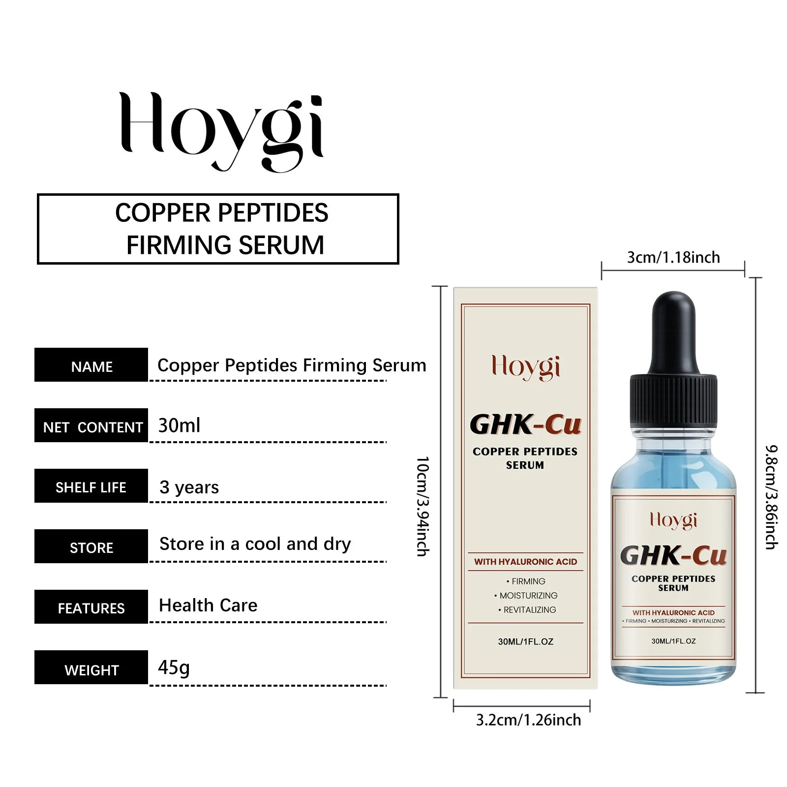 Copper Peptide Serum GHK-Cu Hyaluronic Acid Supports Firm Skin Hydrating Brightening Face Essence Daily Skincare 30/60/120ml Oasis Select