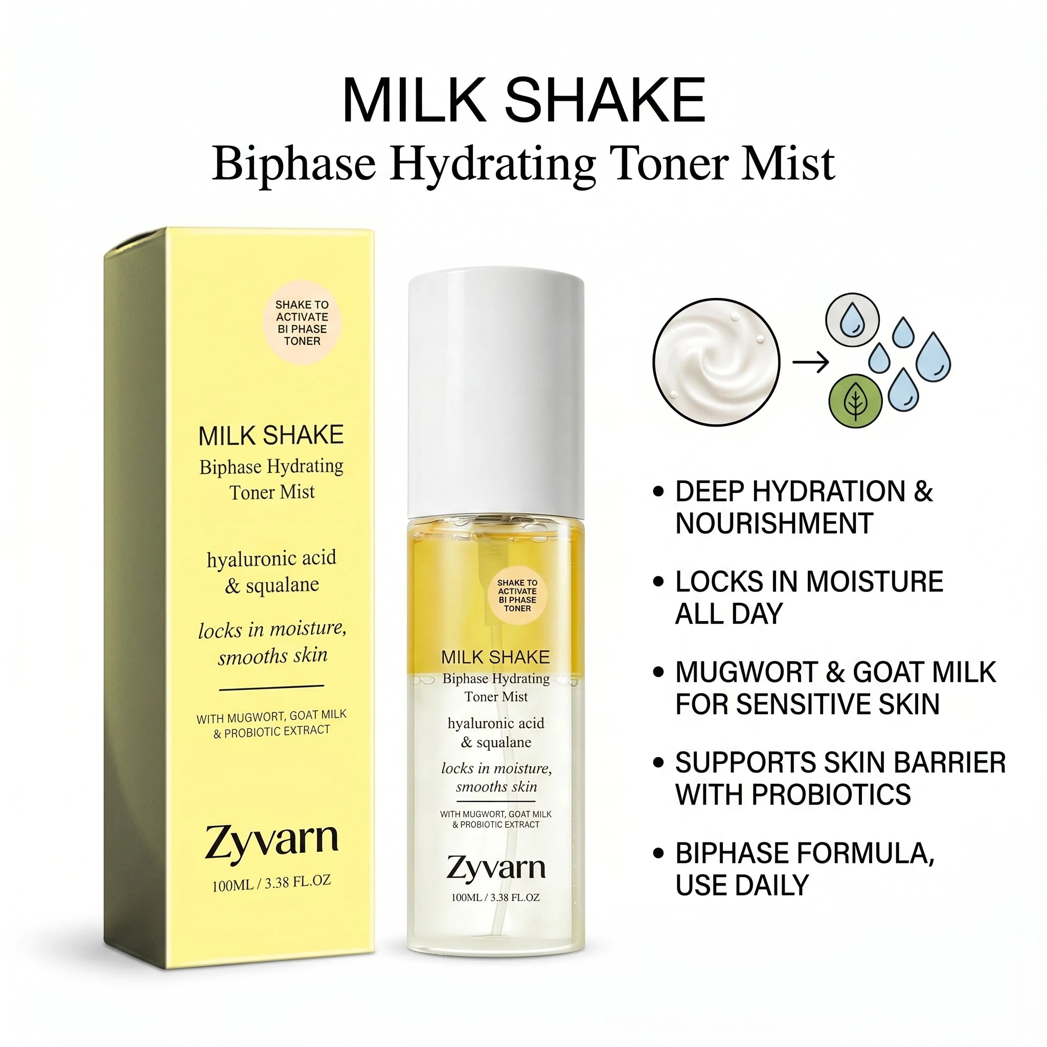 Zyvarn Biphase Hydrating Toner Spray – Hyaluronic Acid & Squalane