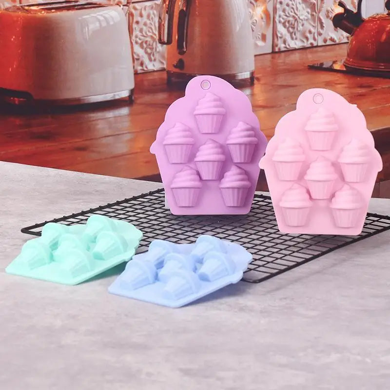 6 Cavity Food Grade Silicone Cupcake Molds Non Stick Surface For Home Baking DIY Dessert Candy Making Oasis Select