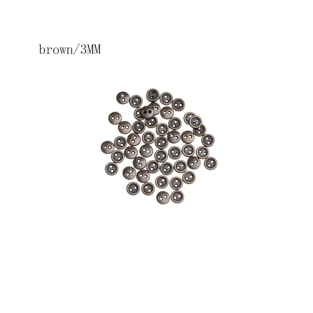 50pcs Mini Metal Sewing Buttons – Round 2-Hole, 3mm & 4mm