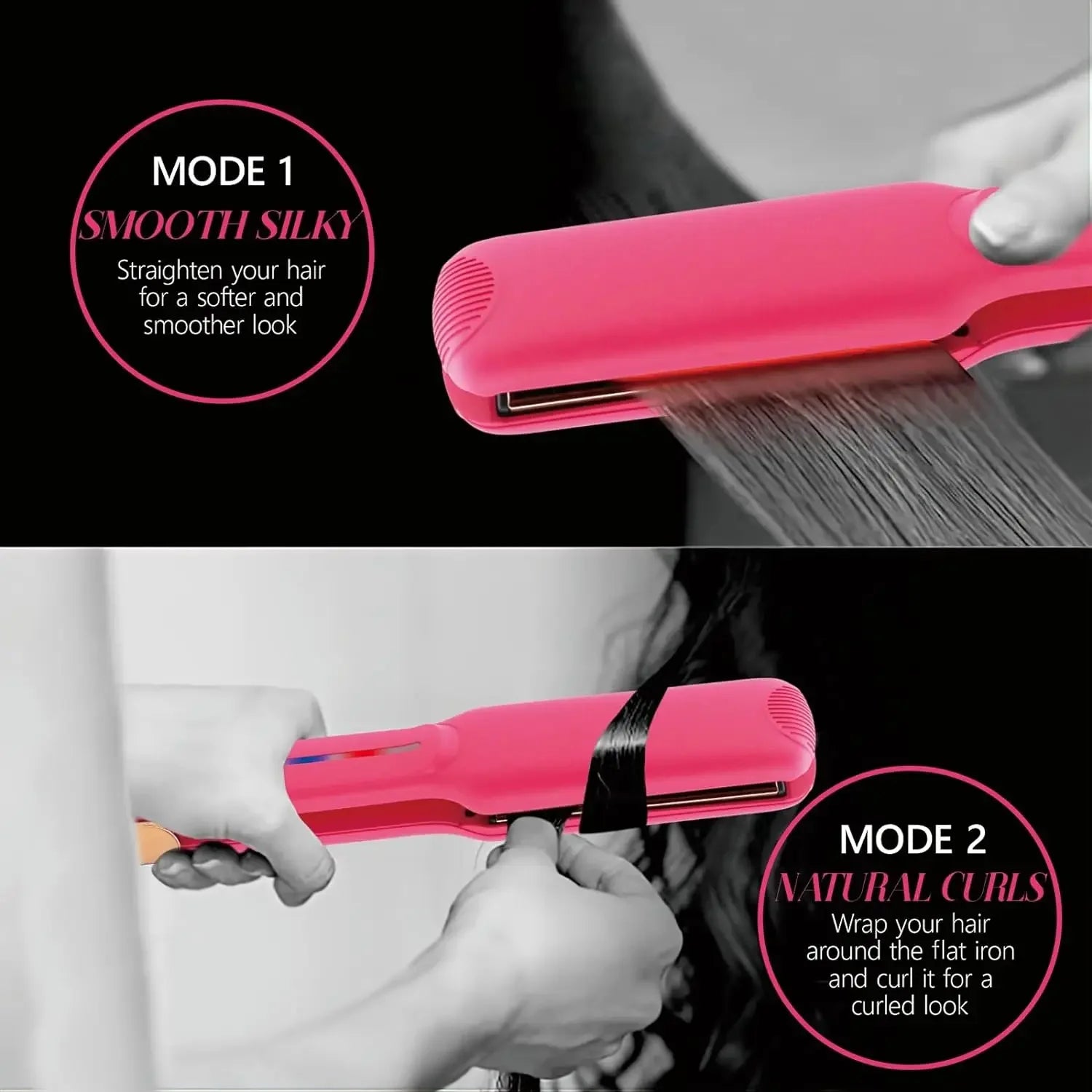 URGGU Pink Titanium Flat Iron – 2-in-1 Hair Straightener & Curler